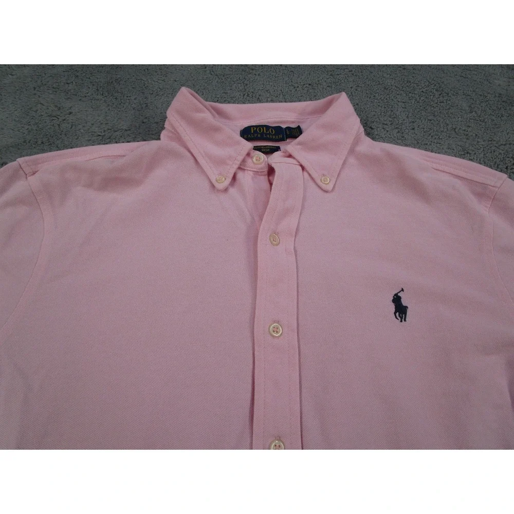Polo Ralph Lauren Mens Pink Featherweight Mesh Long Sleeve Button Down Shirt L